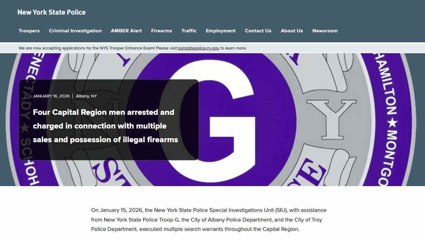 Four Capital Region men arrested and charged in connection with multiple sales and possession of illegal firearms | New York State Police